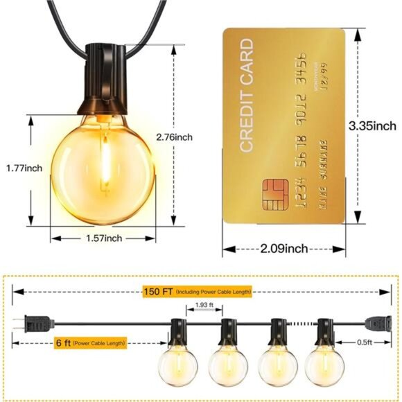 150FT Outdoor String Lights, Waterproof Connectable Shatterproof Outside Light - Picture 4 of 7